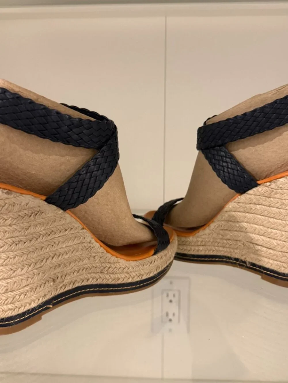Steve Madden Navy Braided Leather Espadrille Wedge Sandals